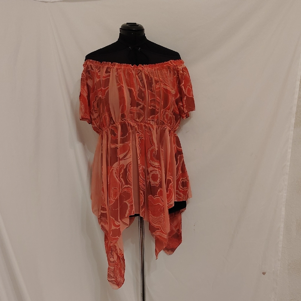 Unique Spectrum Coral Red Off-Shoulder Flowing Blouse